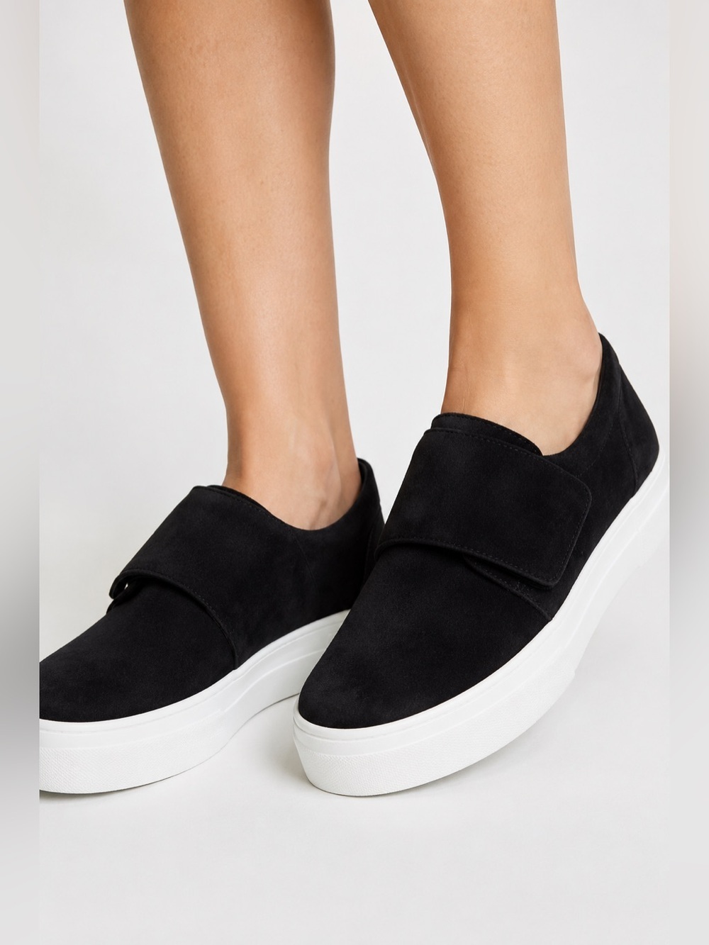 Vince Black Slip-On Platform Sneakers with White Sole